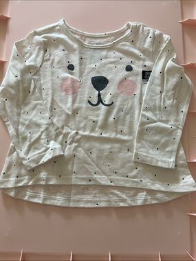 okie dokie Cream Long Sleeve Tee with Dog Face and Pink Cheeks